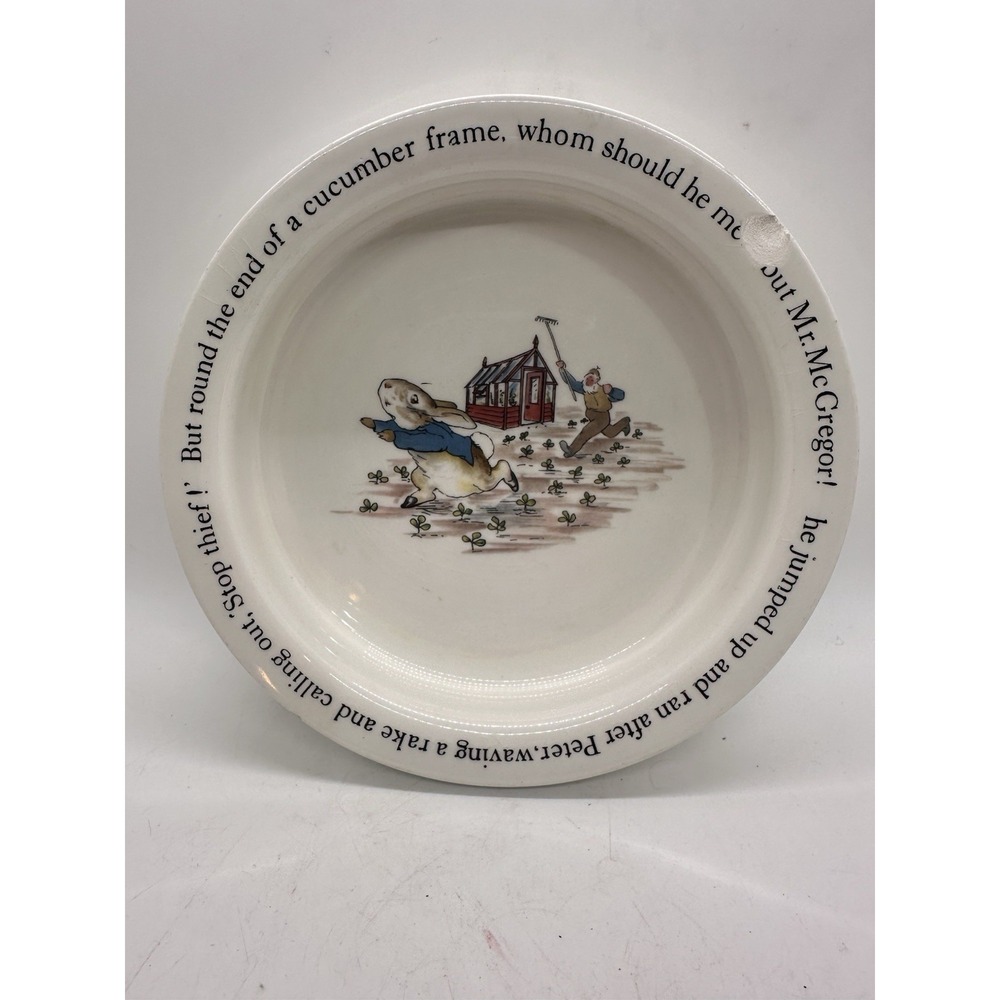 Vintage Wedgwood Peter Rabbit Stop Thief Porringer Bowl 7" England Chips